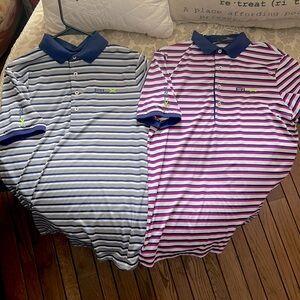 LOT OF TWO RLX stripe polos. Men’s medium. Blue/grey/white. Blue/pink/white